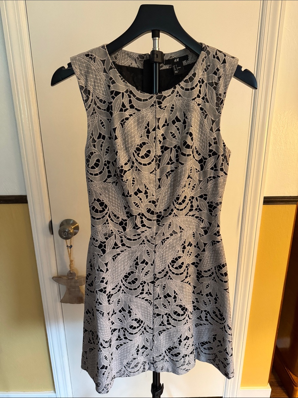 H&M Black and Cream Lace Overlay Sleeveless Mini Dress